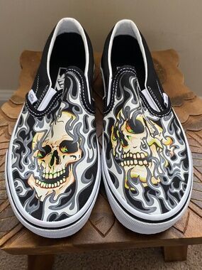 Vans Slip Ons Flame Skull